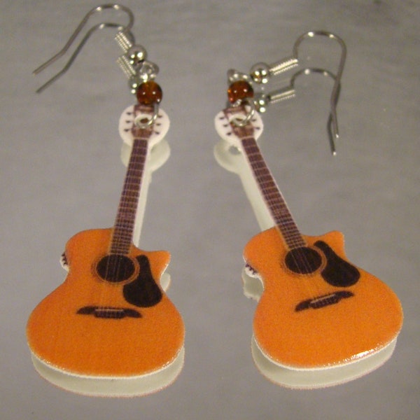 Acoustic Guitar Dangle Earrings - Rocker Girl jewelry - Music store gift shop Novelty accessories