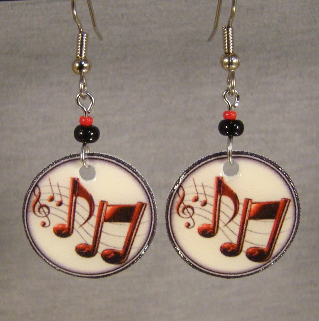 Music Note Dangle Earrings Black White and Red Accessories Etsy