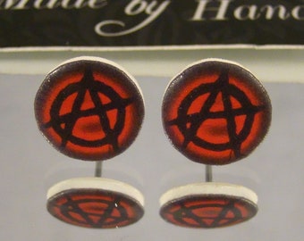 Anarchy Stud Earrings - Rebel Symbol Jewelry - Red accessories