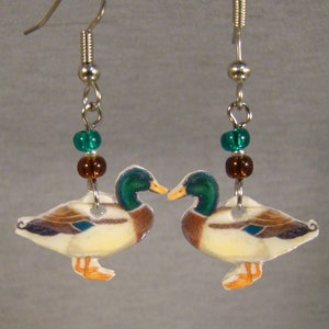 Mallard Duck Dangle Earrings - Duck Hunt Photo Art Jewelry - Woodland Gift shop accessories