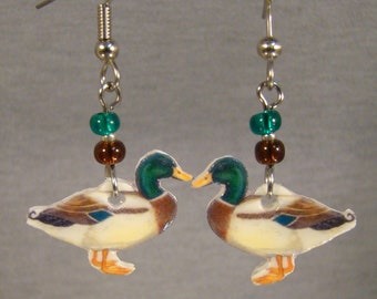 Mallard Duck Dangle Earrings - Duck Hunt Photo Art Jewelry - Woodland Gift shop accessories