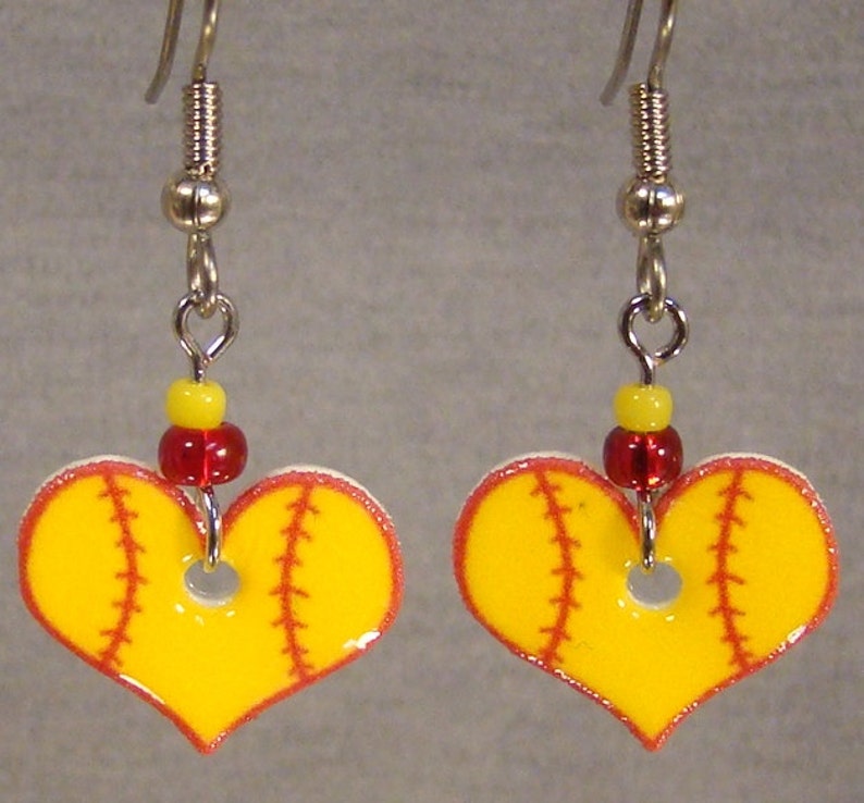 Softball Heart Dangle Earrings Sports Mom Jewelry I Love Etsy