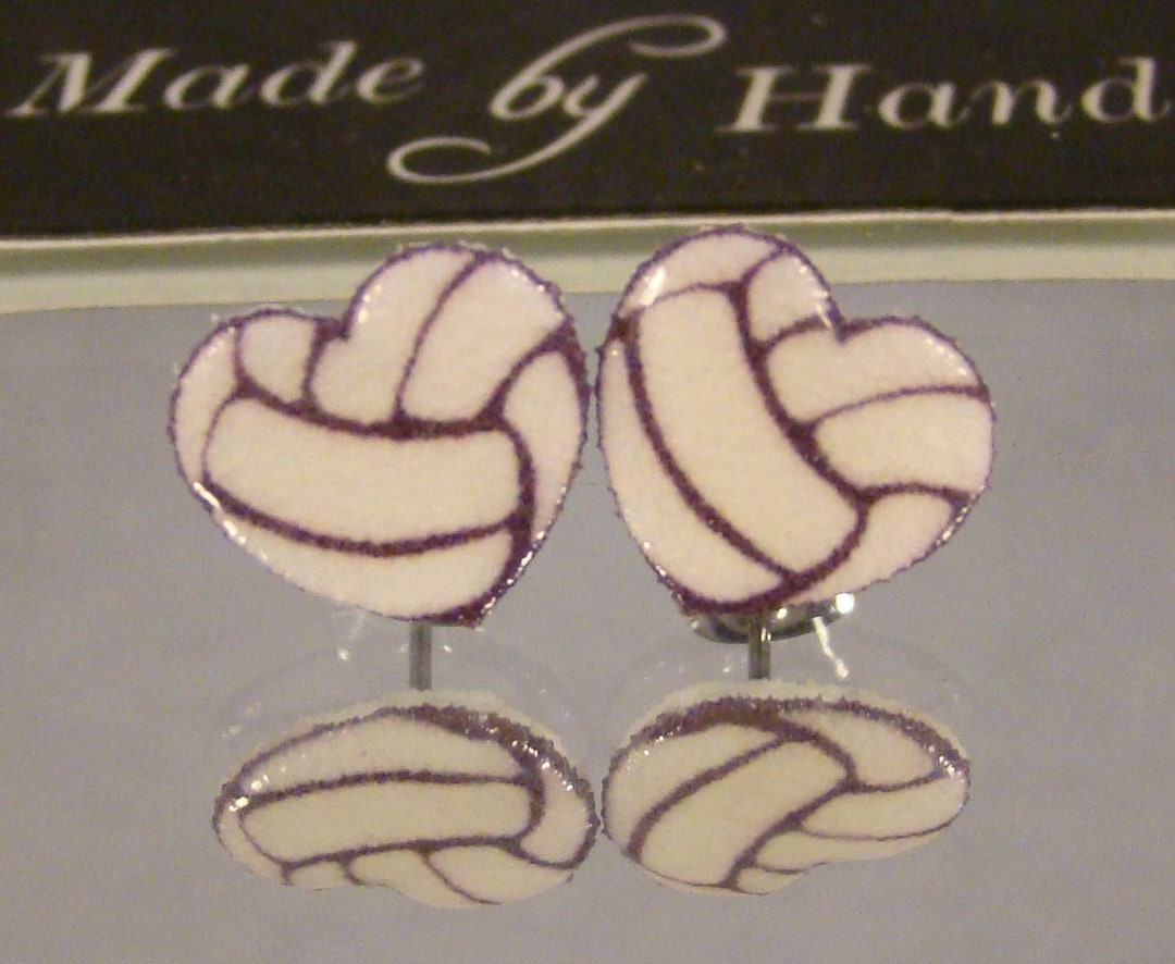 Volleyball Heart Stud Earrings Volley Ball Mom Jewelry Sports Ball Gift