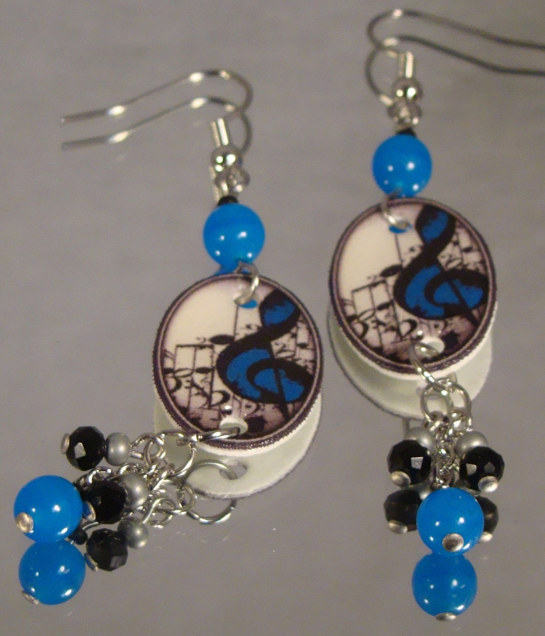 Music Note Dangle Earrings Long Black and Blue Music Notes Etsy