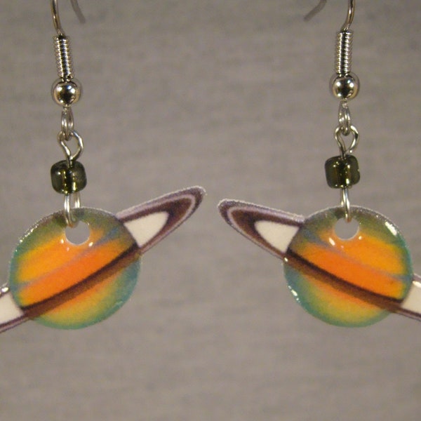 Saturn Dangle Earrings - Ringed Planet Celestial Body Jewelry - Astronomy Teacher Gift - Outer Space Jewelry