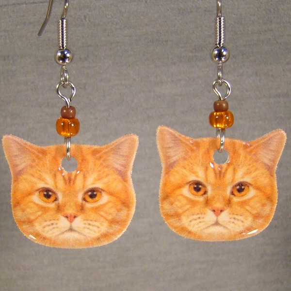 Orange Tabby Cat Dangle Earrings - Cat Face Jewelry - Pet Store Gift Shop Accessories