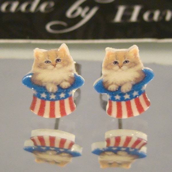 Americana Cat Stud Earrings - American flag Jewelry - Independence Day accessories