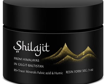 Resina di Shilajit himalayano pura – 30 g / 50 g Autentica • Testata in laboratorio • Barattolo di vetro con cucchiaio di legno
