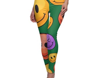 Legging met smileyprint, sportkleding voor dames, leuke casual stijl