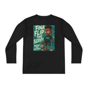 Youth Graphic Long Sleeve Shirt, Kids Athletic Performance Tee, Boys Graffiti Streetwear, Girls Moisture Wicking top, Fina Flip The Script
