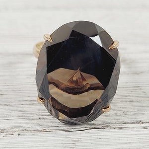 Vintage Chunky Citrine 14K Yellow Gold Solitaire Ring 9.5 Big Mid Century Cocktail Luxury