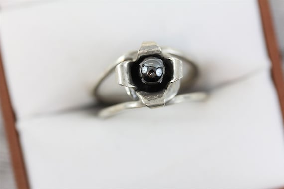 Vintage Artisan Hematite Sterling Silver 925 Ring… - image 1