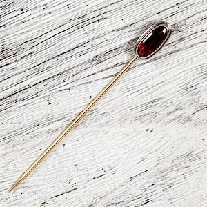 Victorian 14K Two Tone Gold Garnet Stick Pin Antique Luxury Pretty