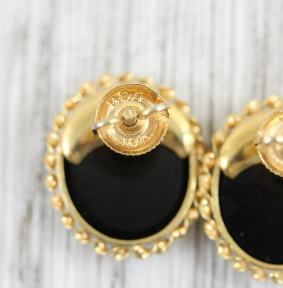 Vintage Retro BDA 10K Yellow Gold Black Onyx Stud… - image 6