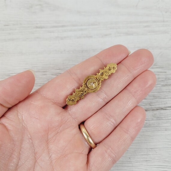 Antique Victorian Diamond 15K Gold Brooch Pin Hal… - image 8