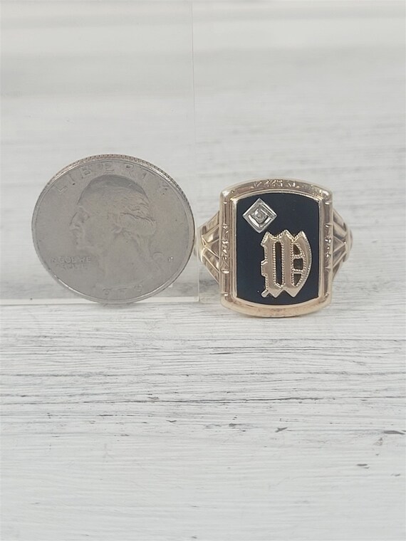 Art Deco W Initial 10K Yellow Gold Ring 11.5 Blac… - image 10