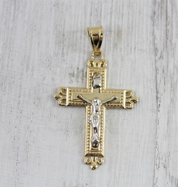 Vintage Designer 14K Yellow White Gold Crucifix C… - image 1