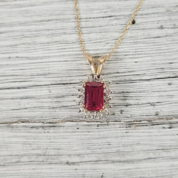 Vintage Red Sapphire Diamond Halo 14K Yellow Gold 18 Chain Necklace Classic Beautiful Etsy UK