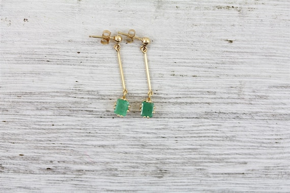 Vintage Emerald 14K Yellow Gold Dangle Earrings P… - image 2