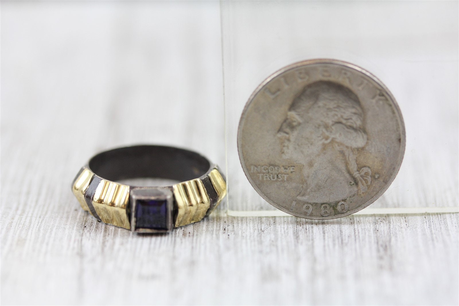 Vintage Designer Studio Artisan Sterling Silver 18k Ring 7.5