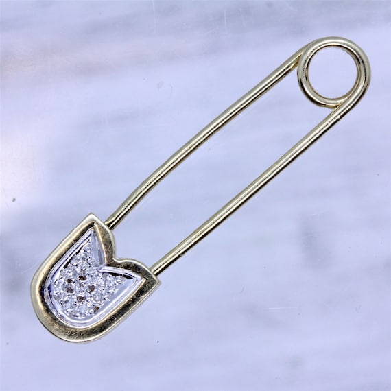 Vintage Estate 14K Yellow Gold Diamond Safety Pin… - image 1