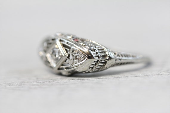 Edwardian 18K White Gold Diamond Engagement Ring … - image 4