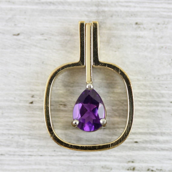 Vintage Designer 18K Yellow Gold Amethyst Pendant… - image 1