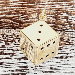Vintage 10K Yellow Gold Die Dice Charm Pendant 3D Six Sides Small Luxury Pretty