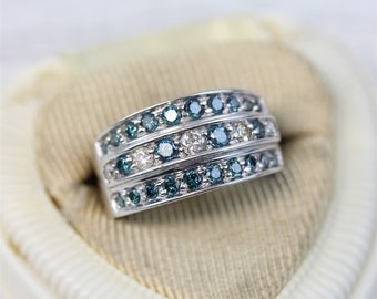 Modern 14K White Gold 1.6 Ctw Blue Diamond Band Ring Designer High End Luxury (7)