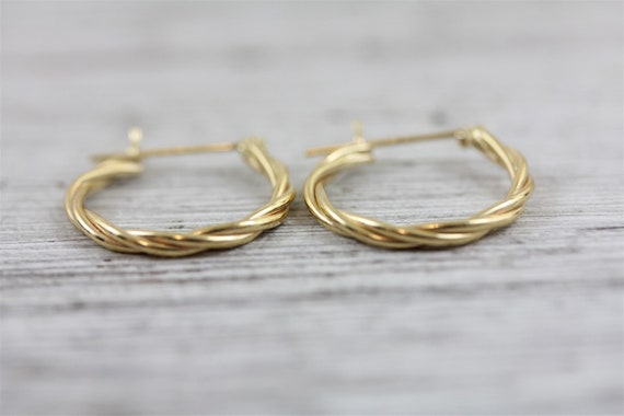Vintage Twisted Hoops 14K Yellow Gold Hoop Earrin… - image 2