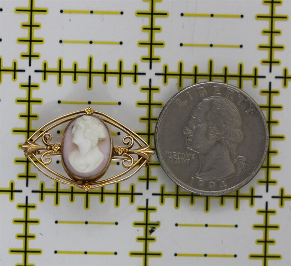 Antique Cameo 10K Gold Shell Brooch Pin Art Deco … - image 8