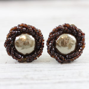 Vintage Miriam Haskell Faux Baroque Pearl Glass Cluster Earrings Signed Clip Gold Tone
