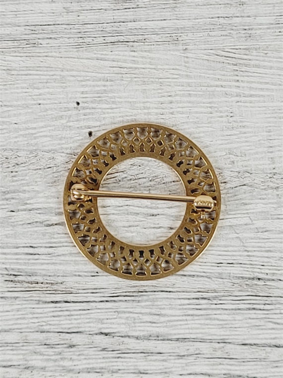 Antique Art Deco 14K Yellow Gold Circle Brooch Pi… - image 4