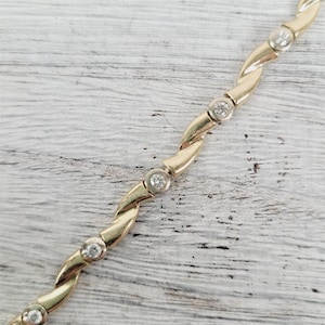 Vintage 14K Yellow Gold .35 Ctw Diamond Tennis Bracelet 7&quot; Stack Staple Classic