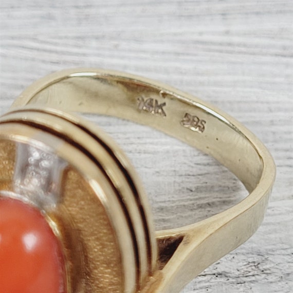 Vintage Modernist 14K Yellow Gold Ring 6.75 Coral… - image 6