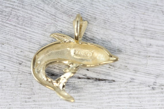 Vintage 14K Yellow Gold Dolphin Pendant Pretty De… - image 3