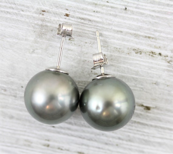 Vintage 11.6mm Tahitian Pearl 14K White Gold Pear… - image 2