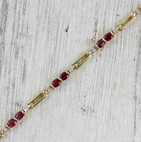 Vintage Ruby Diamond Thin Line 14K Yellow Gold Ch… - image 1