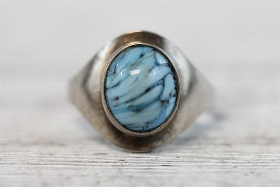 Vintage Art Glass Sterling Silver 925 Ring Retro … - image 1