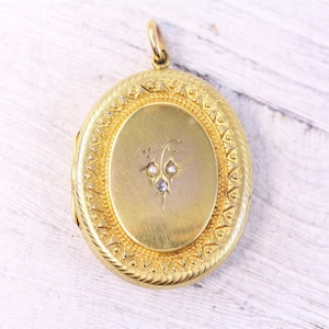 Victorian 14k Gold Diamond Pearl Pendant Big Locket Adele Engraved Antique Luxury