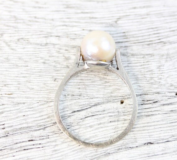 Vintage 14K White Gold 8.1mm Pearl Ring Mid Centu… - image 7
