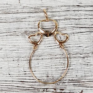 Vintage 14K Yellow Gold Triple Heart Charm Holder Small Luxury Pretty
