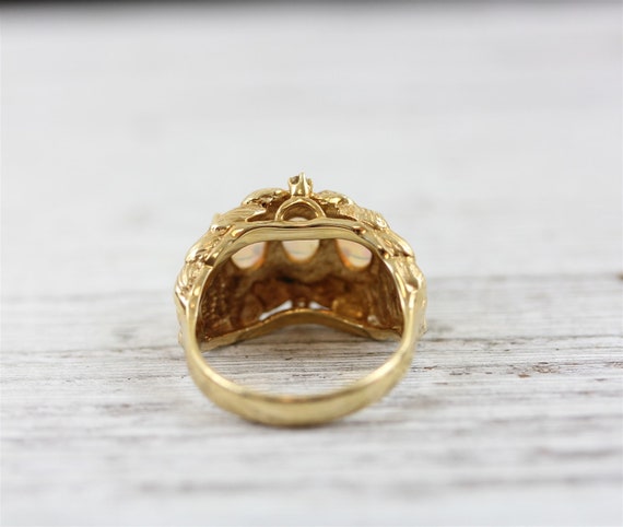Vintage 3 Stone Opal 14K Yellow Gold Diamond Ring… - image 4