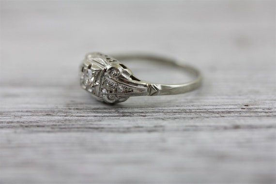 Edwardian .20 Ctw Diamond Engagement 18K White Go… - image 2