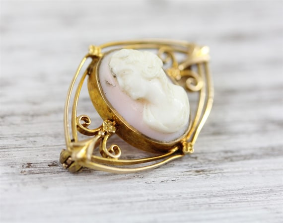 Antique Cameo 10K Gold Shell Brooch Pin Art Deco … - image 7