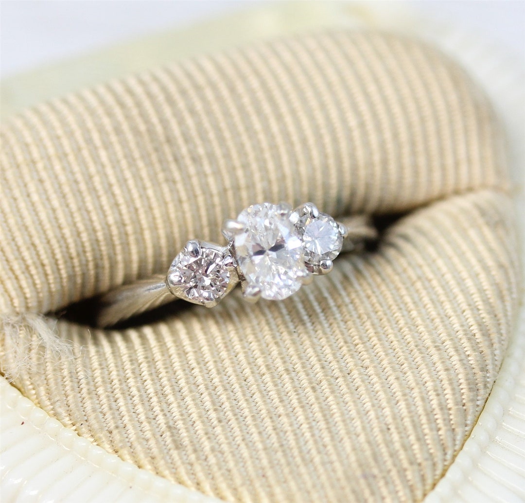 Antique 14K White Gold .75 Ctw Oval Diamond Engagement Ring - Etsy