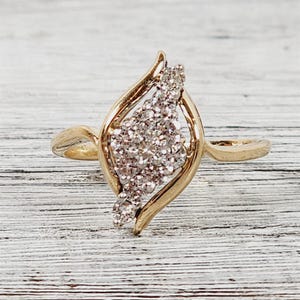 Vintage Retro 14K Yellow Gold .35 Ctw Diamond Ring 7.75 Mid Century Pretty