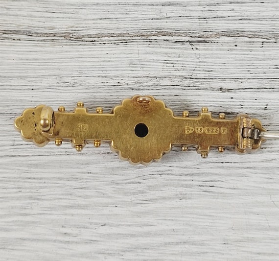 Antique Victorian Diamond 15K Gold Brooch Pin Hal… - image 7