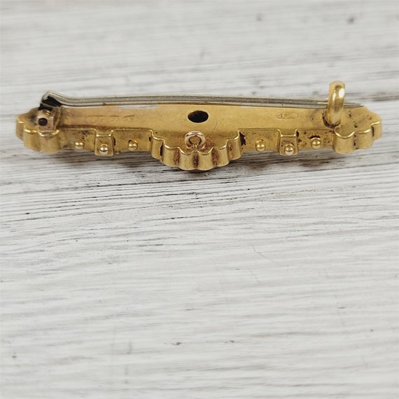 Antique Victorian Diamond 15K Gold Brooch Pin Hal… - image 6