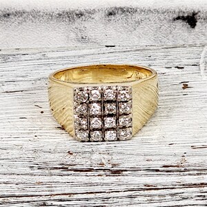 Vintage 1960&#39;s 18K Yellow Gold .50 Ctw Diamond Ring 7.75 Heavy Statement Luxury